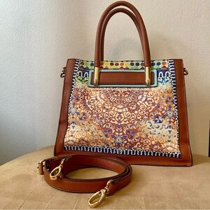 Nanette Lepore Colorful Bohemian Printed Faux Leather Handbag Shoulder Strap